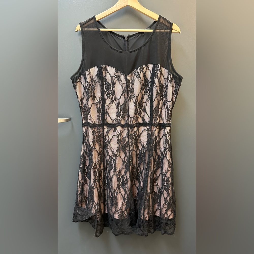 MXM Black Lace / Nude Fit & Flare Knee Length Dress